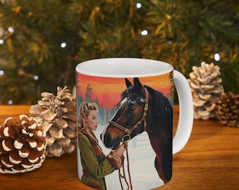 Koffiekopje paardensport, mok paard, vintage paardenbeker, mok paarden, kerstcadeau, keramische mok bloemenontwerp paard, cadeau paardenliefhebber