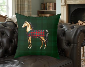 Vintage Equestrian Horse Pillow | Luxe Horse Lover Home Decor | Elegant Country Chic Throw