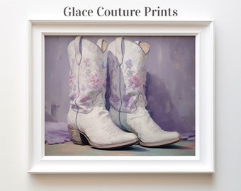 Cowgirl Boot Print, Western  Lilac Boho Floral Wall Art (Digital Download)