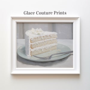 Cake Slice on Green Plate Vanilla Cake Dessert Instant Wall Art Kitchen Poster Digital Download Food Artwork Sweet Home Decor Printable Gift