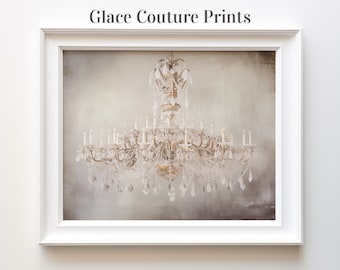 White Chandelier Art Print Abstract Painting Soft Aesthetic French Country Instant Wall Art Digital Download Home Decor Printable Gift