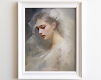 Abstract Style Portrait with Veil | Digital Download | Printable Wall Art |