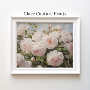 Rosengarten Print: Rosa Blumen Malerei, Frühlingsbild, Frühlingsdeko (digitaler Download)