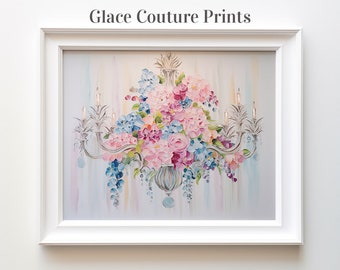 Chandelier Art Print with Colorful Flowers | Digital Download | Printable Wall Art |