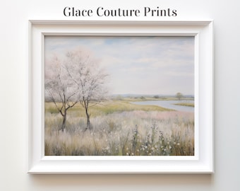 Spring Landscape Painting Pastel Wall Art Meadow Artwork Peaceful Nature Home Decor | Digital Download | Printable Wall Art |
