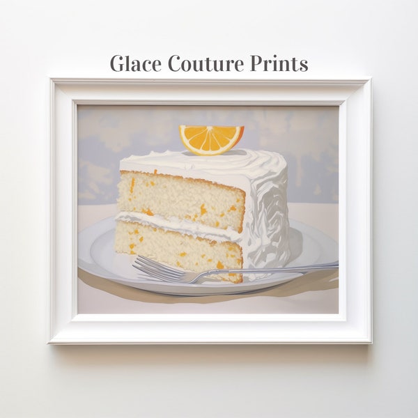 Orange Cake Slice Art Print Vanilla Citrus Instant Wall Art Kitchen Poster Digital Download Food Artwork Orange Home Decor Printable Gift