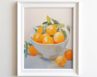 Orange Stillleben Gemälde: Zitrusfrucht Schale Kunstdruck (Digitaler Download)