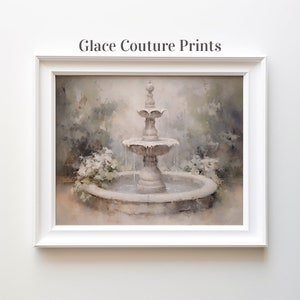 Scalloped Fountain in Garden | Digital Download | Printable Wall Art |