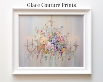 Impasto Chandelier Art Print Floral Abstract Painting Soft Pastel Flower Instant Wall Art Digital Download Home Decor Printable Gift