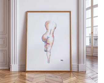 Originele aquarel naakte vrouw kunstafdruk | Minimalistische vrouwelijke figuur kunst aan de muur | Elegant naakt figuurschilderij | Vrouwelijk lichaamskunstwerk |