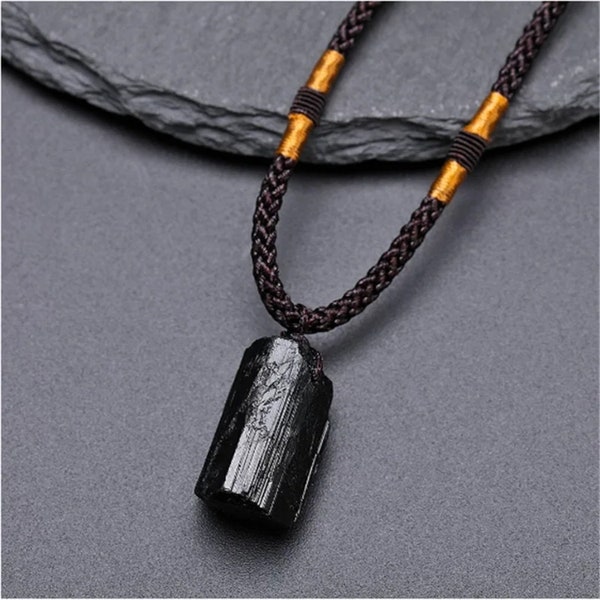 Fashion Crystal Gem Healing Stone Black Tourmaline Stone Pendant Necklace Natural Raw Energy Chakra Stone Necklace Adjustable