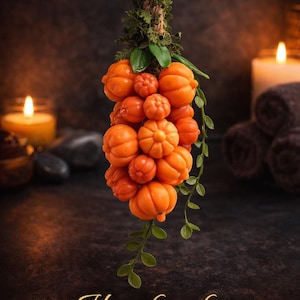 Handmade Pumpkin Soap on Rope – Mini Pumpkin Cluster, 250 g, Fall Decor Soap, Autumn Gift, Natural Vegan Soap