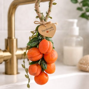 Handmade Apricot Glycerin Soap on Rope, Realistic Fruit Decor, Moisturizing Bathroom Soap