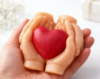 Handmade Heart Soap – Hands Holding Pink Heart – Romantic Artisan Gift