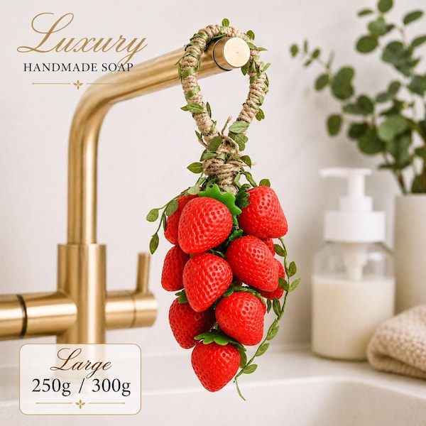 Handmade Strawberry Faucet Soap, Glycerin Kitchen Decor, Hanging Loop Design