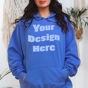 Comfort Colors 1567 Hoodie mockup 1567 Flo Blue mockup Real model mockup Boho