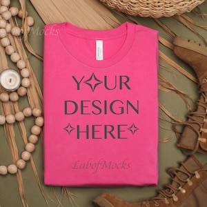 Bella Canvas 3001 Folded tshirt mockup 3001 Charity Pink mockup Flat lay shirt mockup
