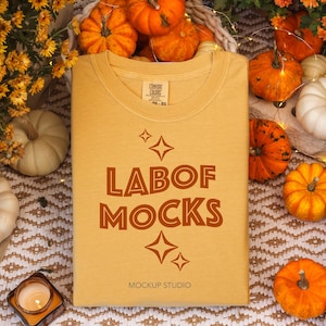 Comfort Colors 1717 Mustard Tshirt Mockup | C1717 Yellow T-shirt Folded Flatlay Mock-up | Real Product Mock | Fall Halloween Aesthetic Tee