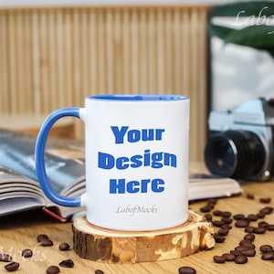 Accent mug mockup Blue handle mug 11oz Colorful Two tone mug mock-up Trendy coffee cup mock POD listing image
