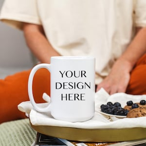 15oz Mug mockup White ceramic coffee mug mock Trendy printify mug mock up with model