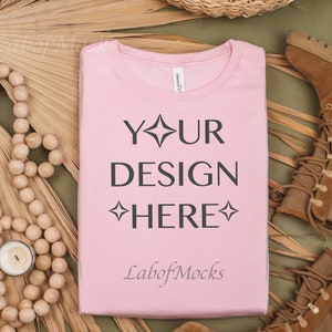 Bella Canvas 3001 Pink mockup Folded tshirt mockup 3001 Flat lay mockup Trendy