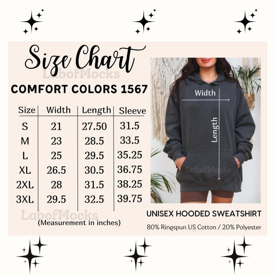 Size Chart Comfort Colors 1567 Oversized Hoodie Size Guide Unisex 1567 Size  Chart - Etsy