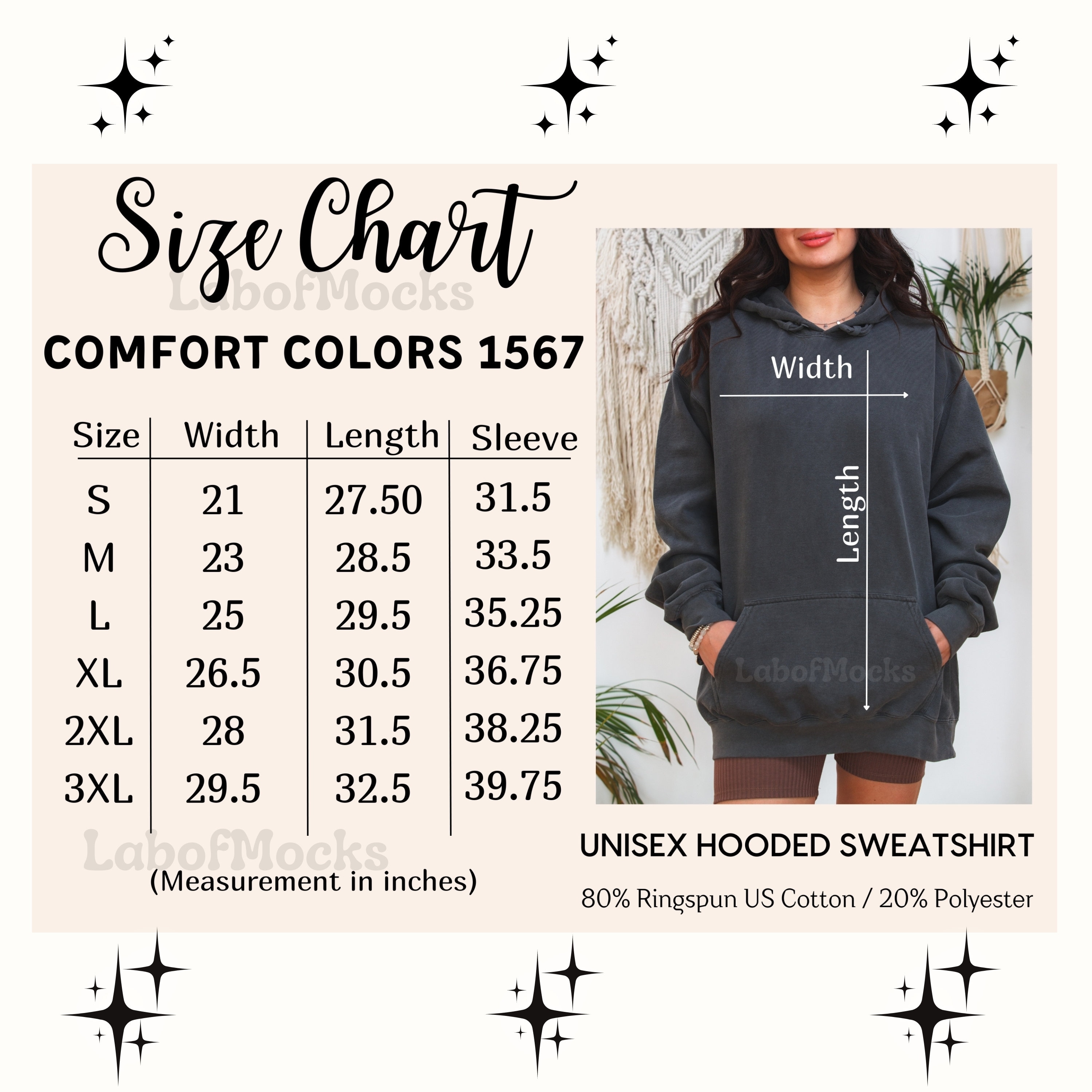 Size Chart Comfort Colors 1567 Oversized Hoodie Size Guide Unisex 1567 Size Chart Etsy