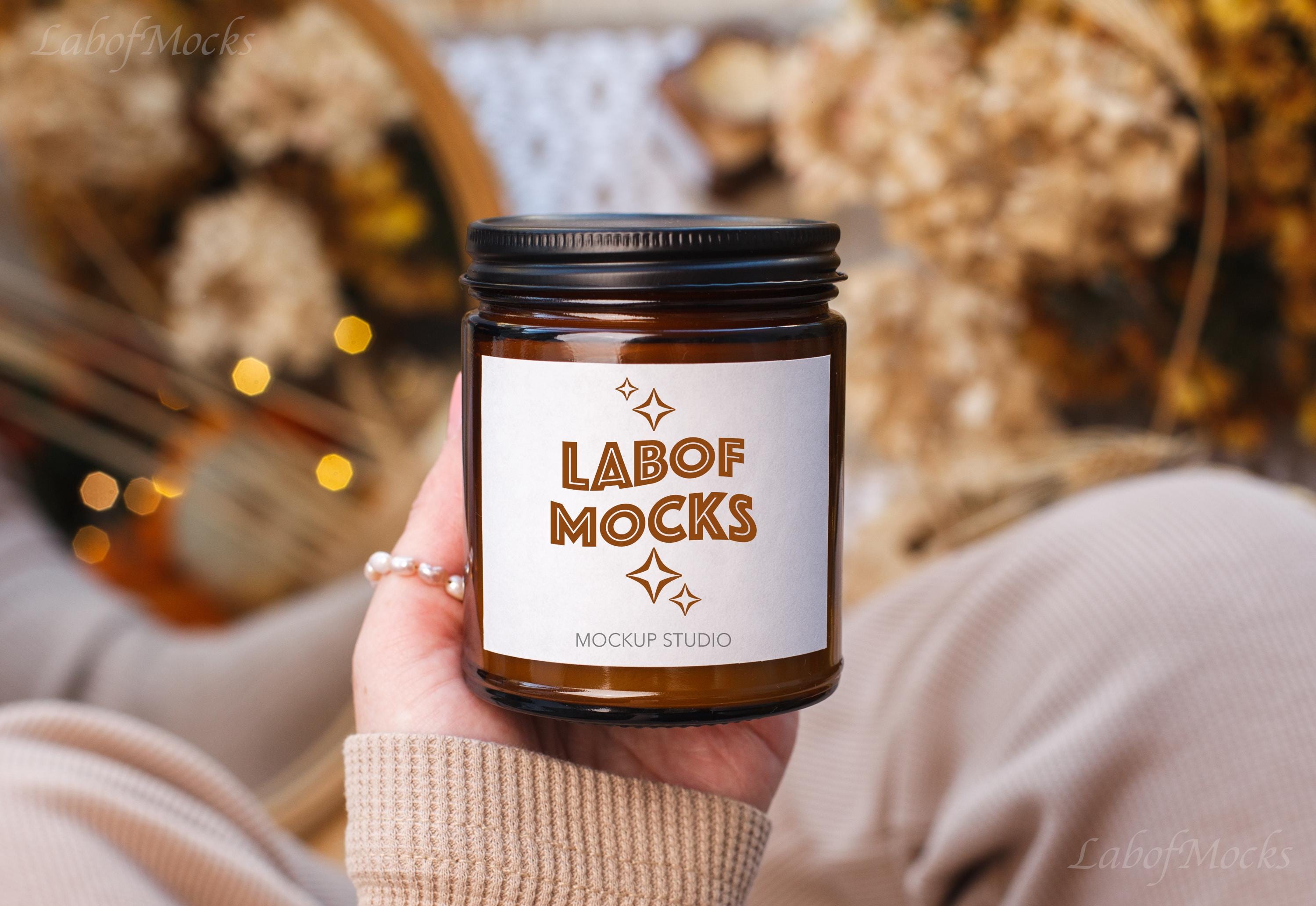 Amber candle mockup PSD Scented soy candle 9oz mock-up Real product Printify POD jar candle mock Trendy Holiday
