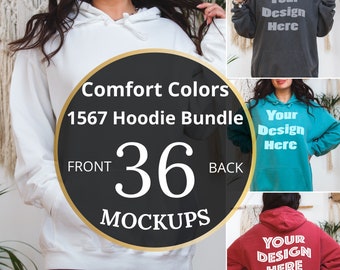 Comfort Colors 1567 Hoodie mockup bundle Front and Back hoodie mockups for women Real model 1567 mockup