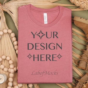 Bella Canvas 3001 Mauve mockup Folded tshirt mockup 3001 Flat lay mockup Trendy