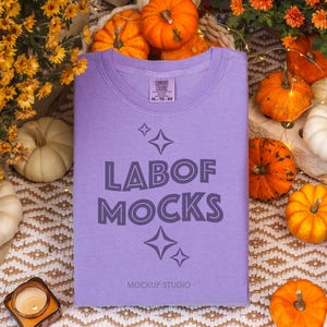 Comfort Colors 1717 Violet Tshirt Mockup | C1717 Purple T-shirt Folded Flatlay Mock-up | Real Product Mock | Fall Halloween Aesthetic Tee