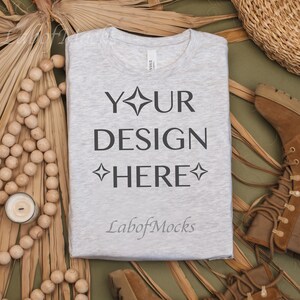 Ash Bella Canvas 3001 Flat Lay tshirt mockup Folded shirt mockup 3001 Ash mockup Boho