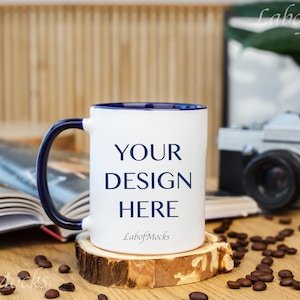 Accent mug mockup Navy handle mug 15oz Colorful Two tone mug mock-up Trendy coffee cup mock Photo product for POD