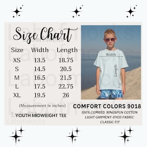 9018 Size chart Comfort Colors Youth tshirt Size chart 9018 Kids Suize guide