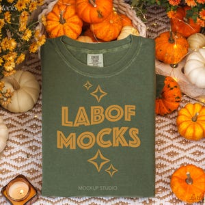 Comfort Colors 1717 Moss Tshirt Mockup | C1717 Green T-shirt Folded Flatlay Mock-up | Real Product Mock | Fall Halloween Aesthetic Tee