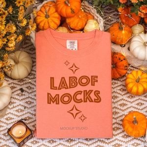 Comfort Colors 1717 Terracotta Tshirt Mockup | C1717 Orange T-shirt Folded Flatlay Mock-up | Real Product Mock | Fall Halloween Tee