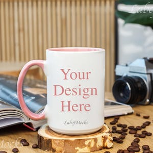 Pink accent mug mockup Coffee mug 15 oz mock-up Colorful two tone mug mock POD listing image