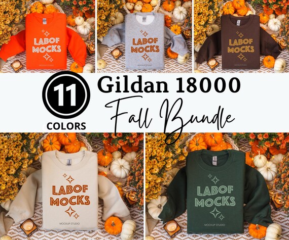 Gildan 18000 Fall Sweatshirt Mockup Bundle | G180 Crewneck Folded Flat Lay Mock-up Bundle | Real Sweater Halloween