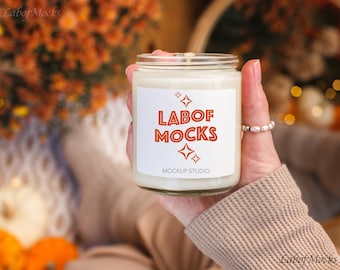 Candle mockup White glass 9oz candle mock-up Real product Printify POD soy candle jar mock Fall Aesthetic