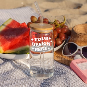 Glass cup mockup Libbey glass mock up 16 oz Clear glass beer can mockup