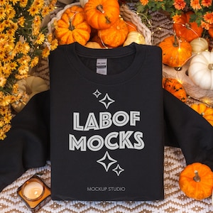 Gildan 18000 Black sweatshirt mockup G180 sweater folded flat lay mock up Real Fall crewneck Halloween Trendy