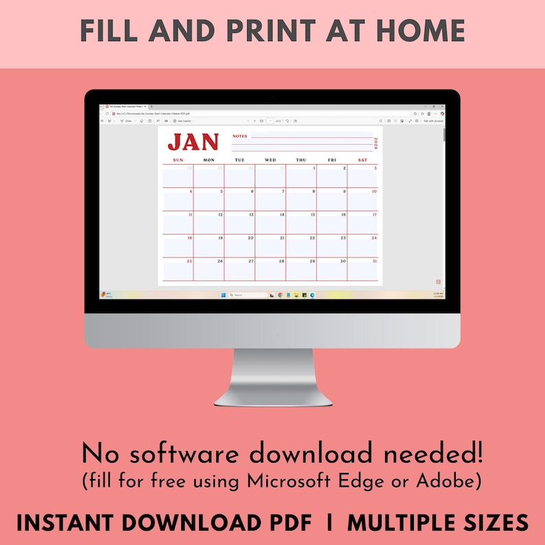 Maandkalenderplanner | Kleurrijke horizontale notities (digitale download) afbeelding 4