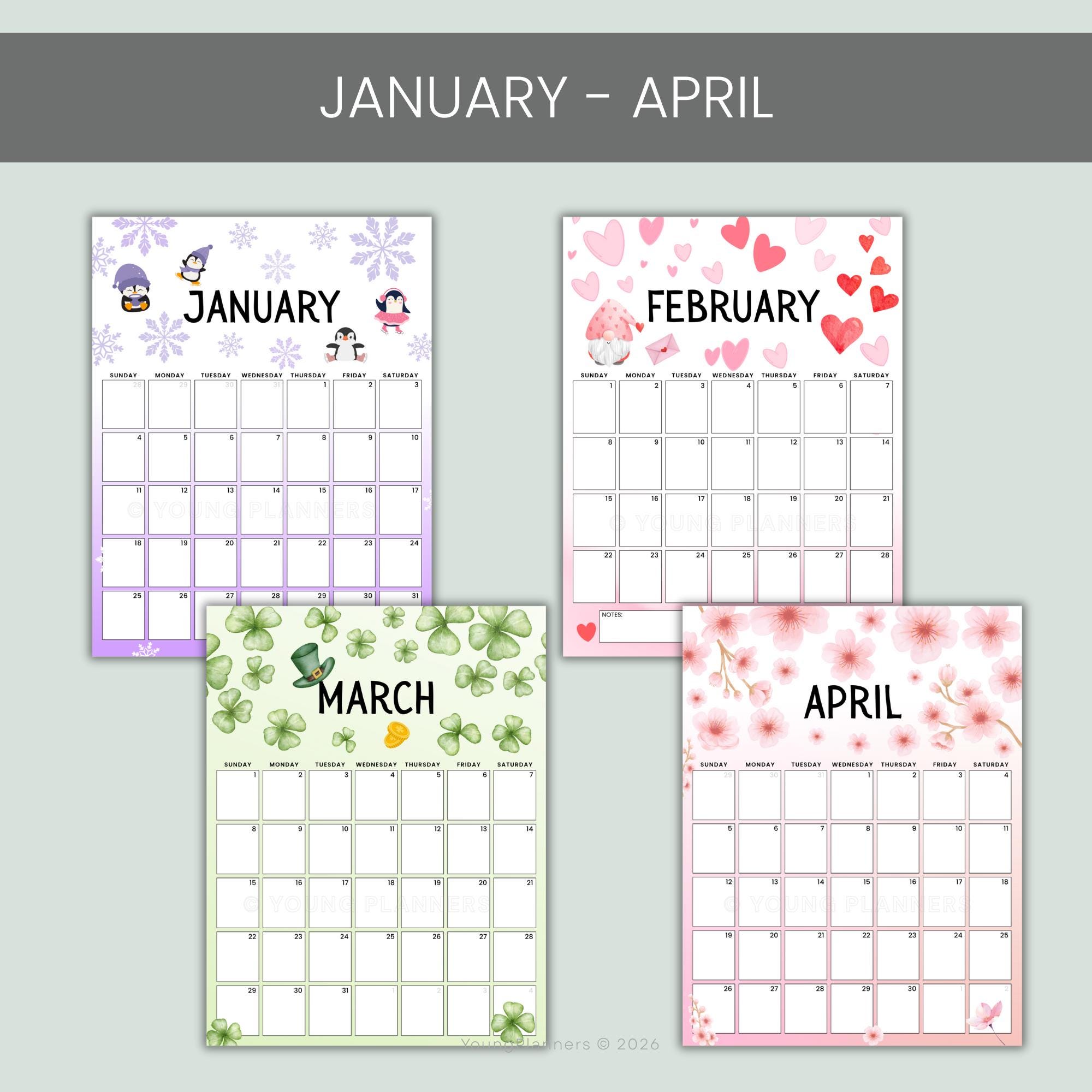 Printable Fancy Calander Colorful Calendar Printable | A4, US Letter (PDF Download) - Etsy
