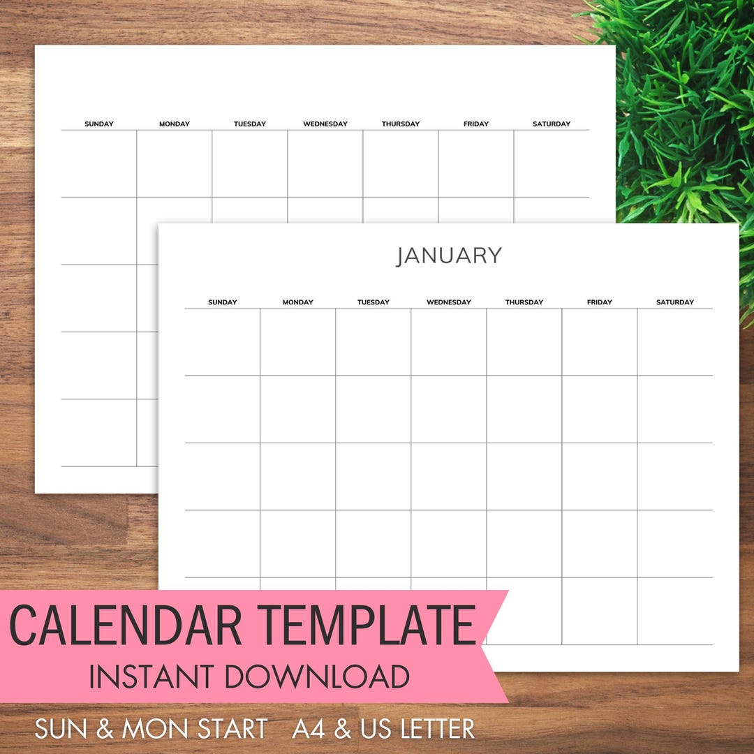 Printable Monthly Calendar Printable Desk Planner Minimalist Black and ...