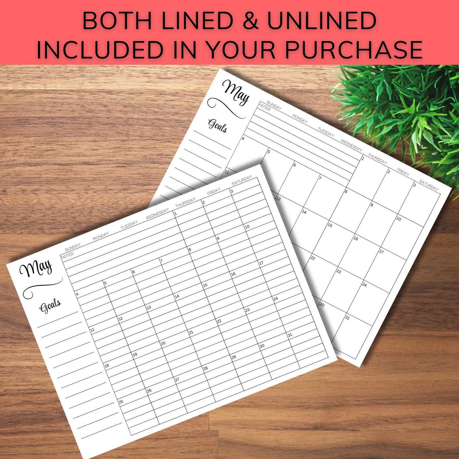 2025 Monthly Calendar Printable Lined and Unlined Horizonal (landscape ...