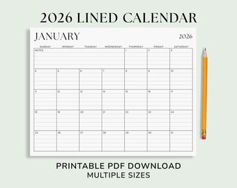 Gevoerde kalender – minimalistische pdf | Maandag- en zondagstart, US Letter, afdrukbare pdf
