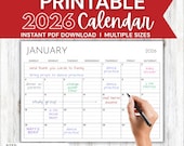 2026 Minimalist Printable Calendar – Landscape, Lined, Black & White (Instant Download)