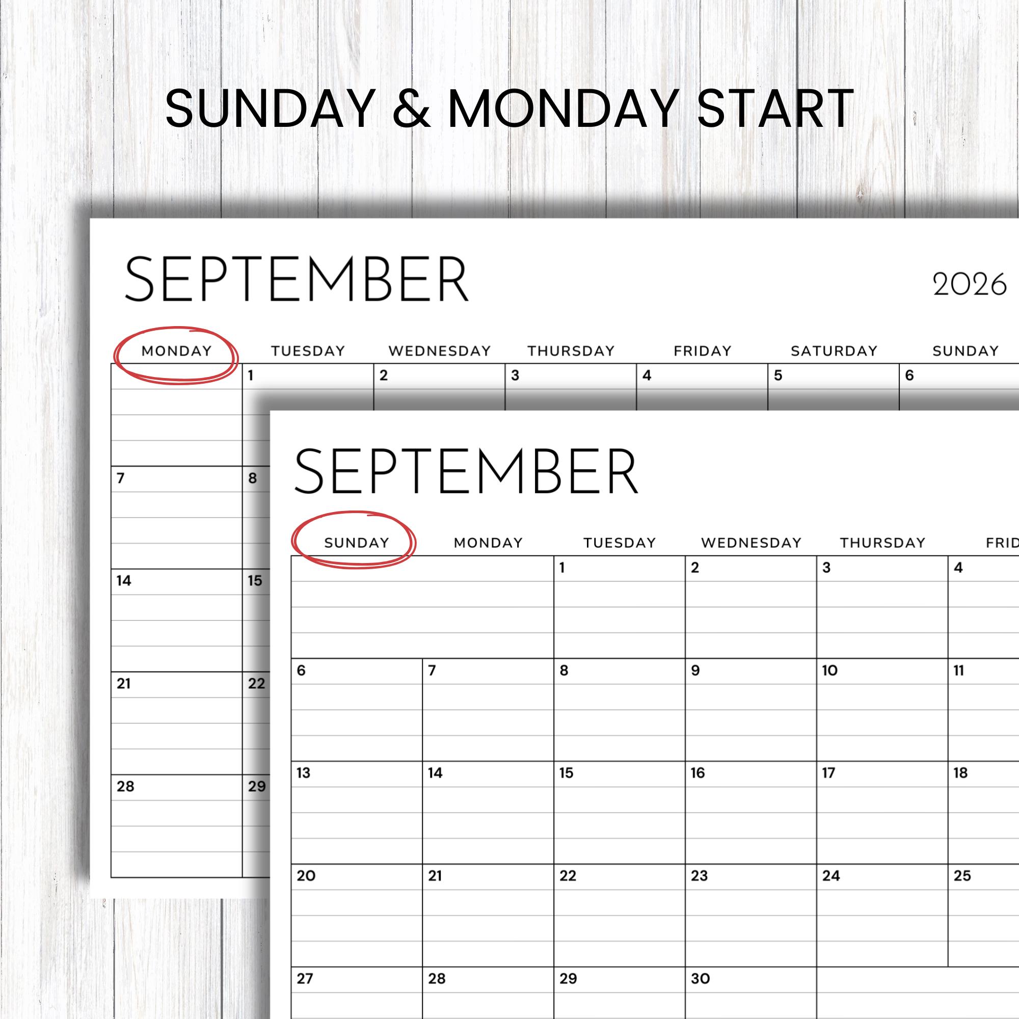 2026 Minimalist Printable Calendar – Landscape, Lined, Black & White ...