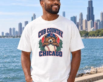 Cub Country T-Shirt, Chicago Cubs Bear and Baseball Graphic, Retro Comfort Colors 1717