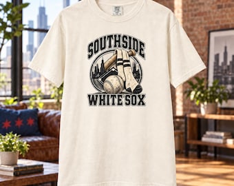 Southside White Sox T-Shirt, Retro Chicago Baseball Socks and Skyline, Comfort Colors 1717
